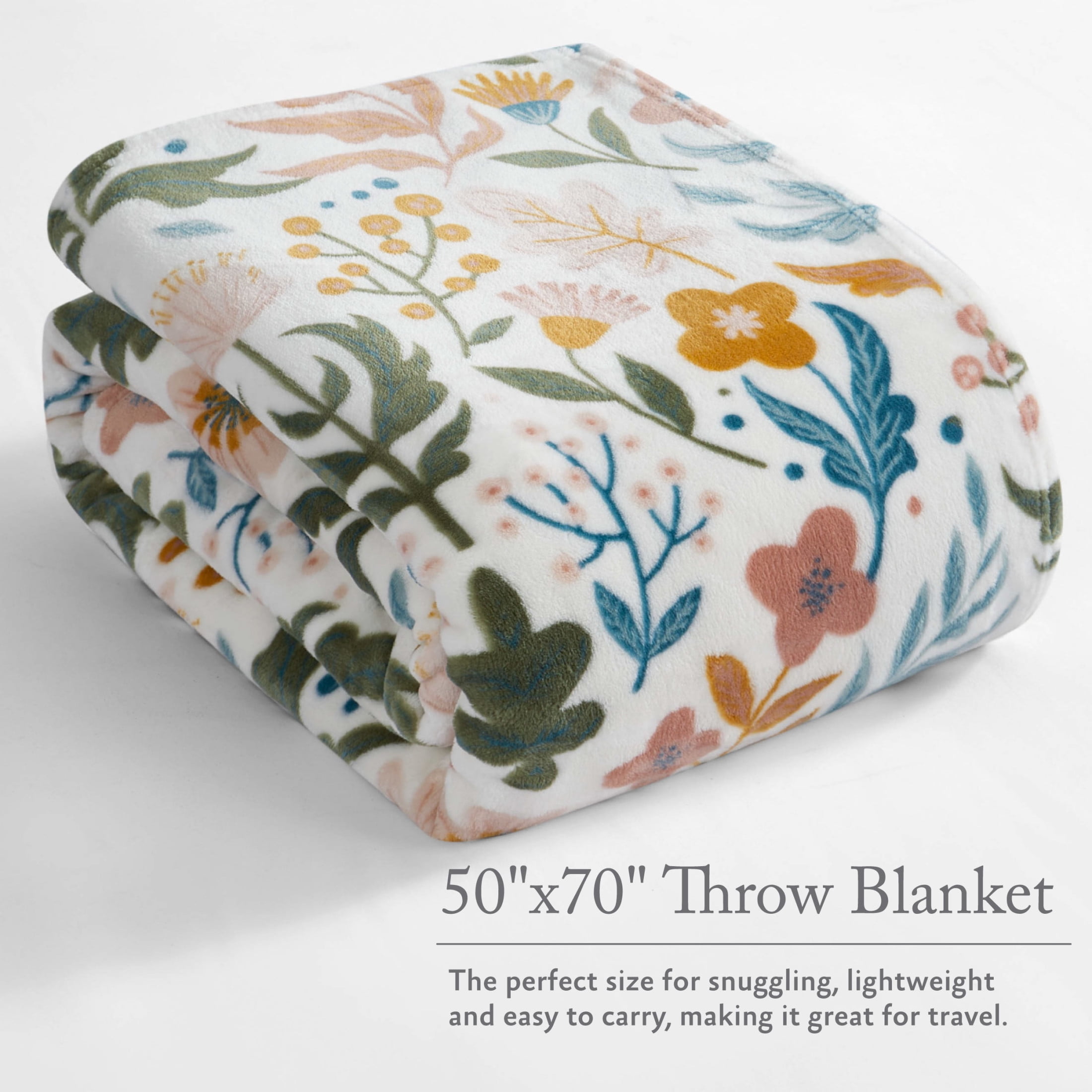 Jessica Simpson Floral Plush Throw Blanket, Blush, 50" x 70"