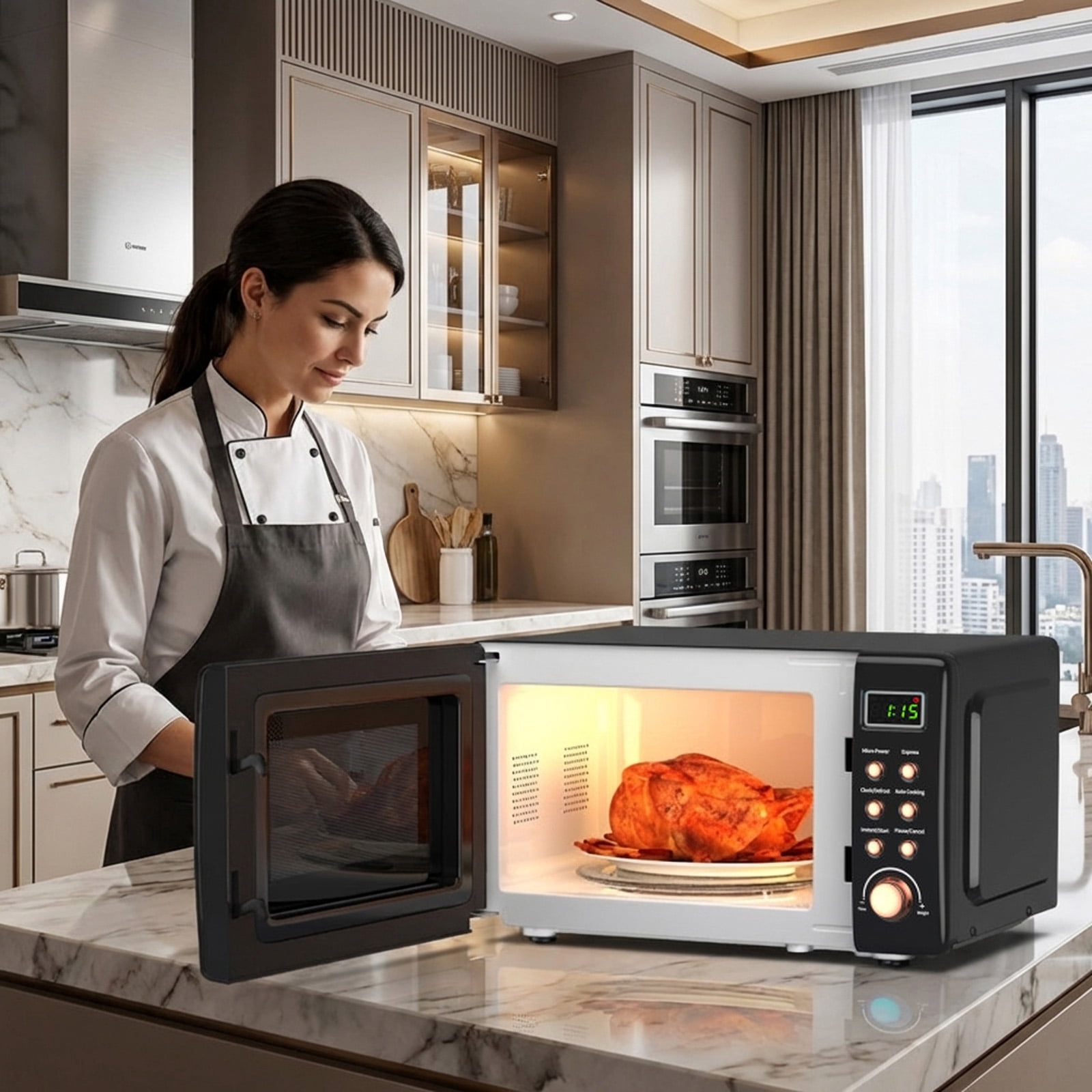 RUIE Retro Microwave Oven,700W 0.7 Cu.ft Countertop Microwave with 5 Power Levels and 8 Auto Cook Menus,LED Display,Child Lock,Compact Microwave for Apartment Dorm Office