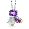 thumbnail image 2 of 925 Silver and 10K Yellow Gold Purple Amethyst and White Opal Pendant Necklace for Women (2.65 Cttw, Oval Checkerboard 8X6MM, 7X5MM and 6X4MM, Gemstone February Birthstone, with 18 inch Chain), 2 of 4