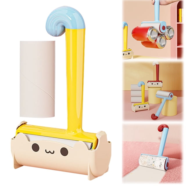 Meiiso Rouleau Anti-Poils de Chat Jaune, Rouleau Anti-Poils de Chat / Rouleau Anti-Poils de Chien Multifonctionnel avec Forme de Chat pour Nettoyage de Meubles
