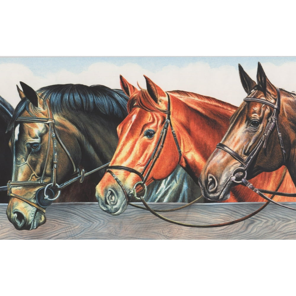 Wallpaper Border Beautiful Dark Horses in Stable Vintage Wall Border