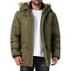 thumbnail image 1 of Abrigo de invierno INSPIRE CHIC para hombres, forrado de felpa, grueso, con capucha, chaqueta en color verde oscuro, 1 of 6