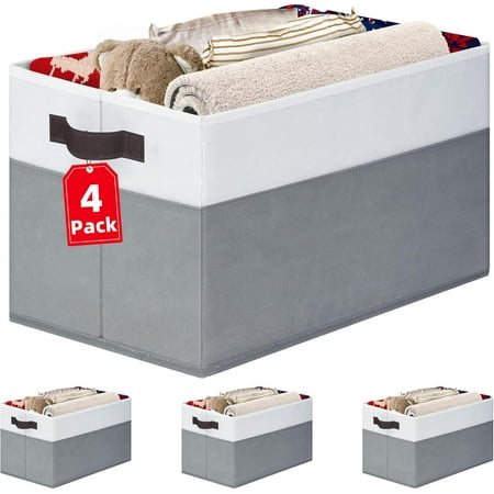 Criusia 4 Pack Large Storage Baskets for Shelves | Fabric Closet Organizers and Storage Bins with Handles Home Organization | Decorative Collapsible Baskets for Organizing Clothes Toy Nursery 14"x10"