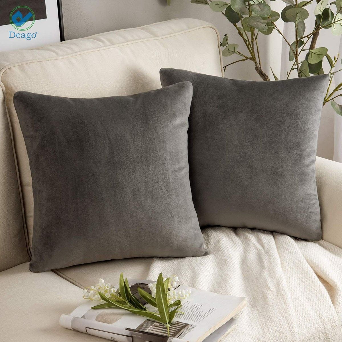 Deago 2 Pack Velvet Decorative Throw Pillow Covers,18"x18" Pillow Cases