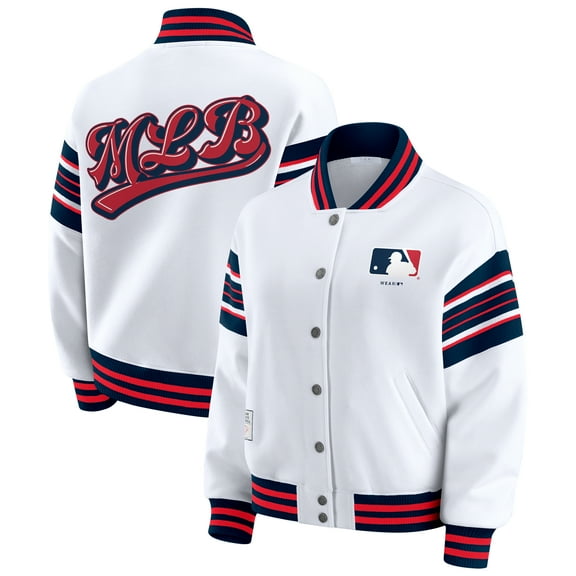 Women's WEAR by Erin Andrews White MLB Merchandise Full-Snap Fleece Sweatshirt Jacket