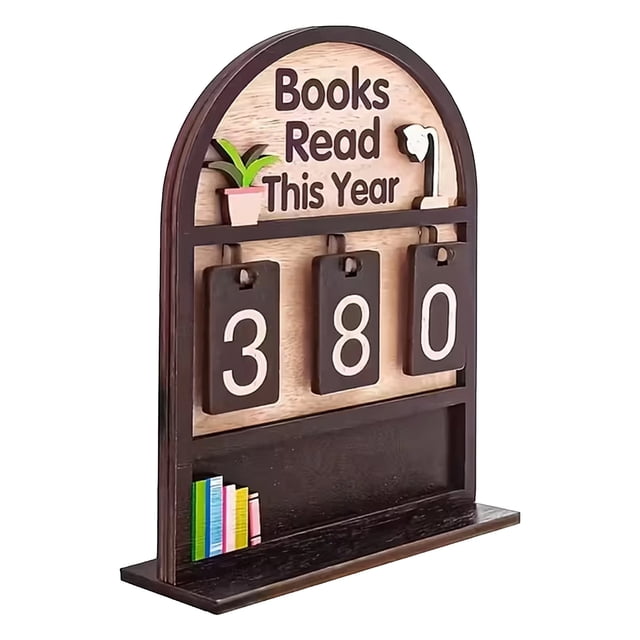 Tauxra Wooden Book Tracker Reading Log Annual Reading Record Progress Chart for Bookshelf Home Library