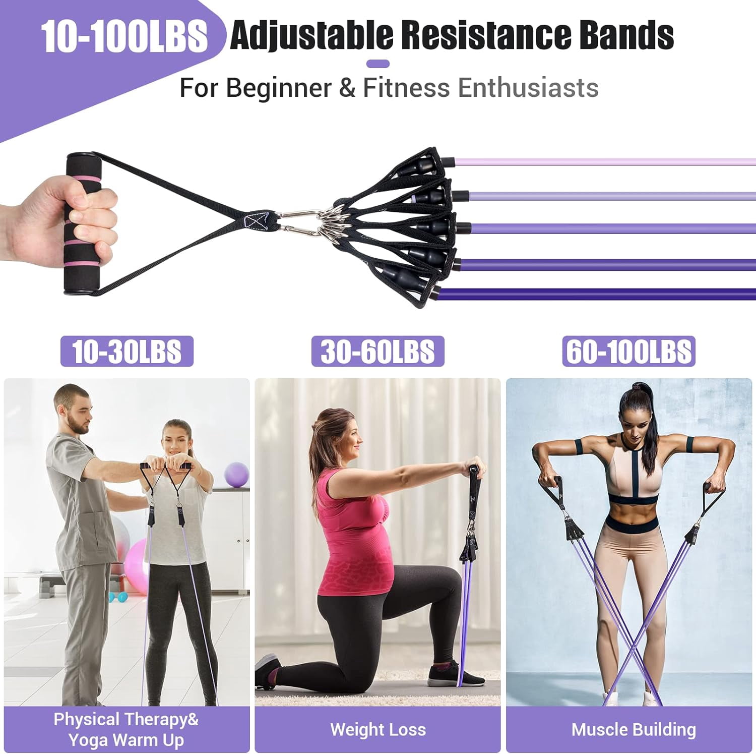 Resistance Bands with Handles for Women, 5 Level Exercise Bands Workout Bands for Physical Therapy, Yoga, Pilates, Door Anchor, Storage Pouch