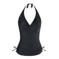 thumbnail image 2 of Hilor Womens Plunging V Neck Halter Swim Tops Shirred Tankini Top, 2 of 5
