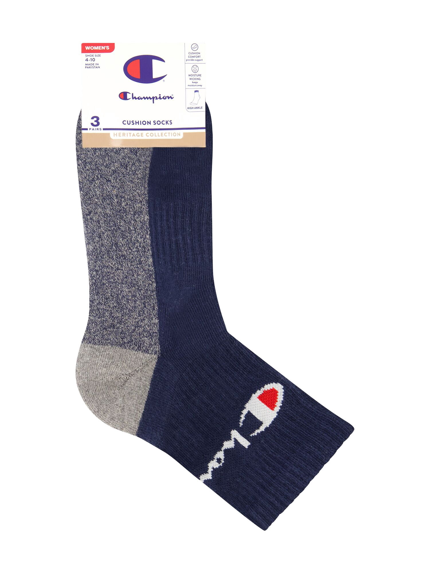 Champion Women’s Heritage Collection High Ankle Cushion Socks, 3 Pack, Sizes 4–10