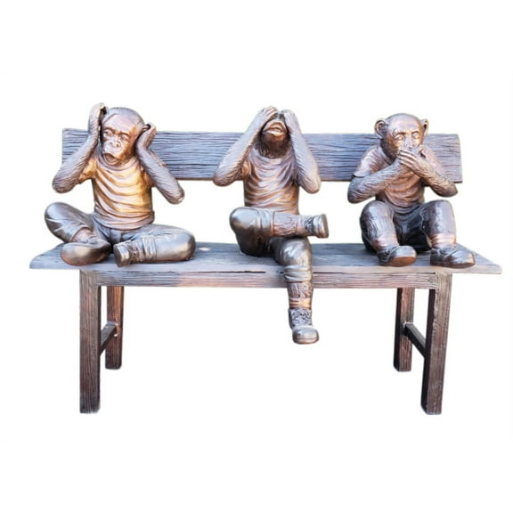 Nifao Three wise monkeys on a bench two tones bronze – Home Decor Sculpture, 45"L x 19"W x 30"H