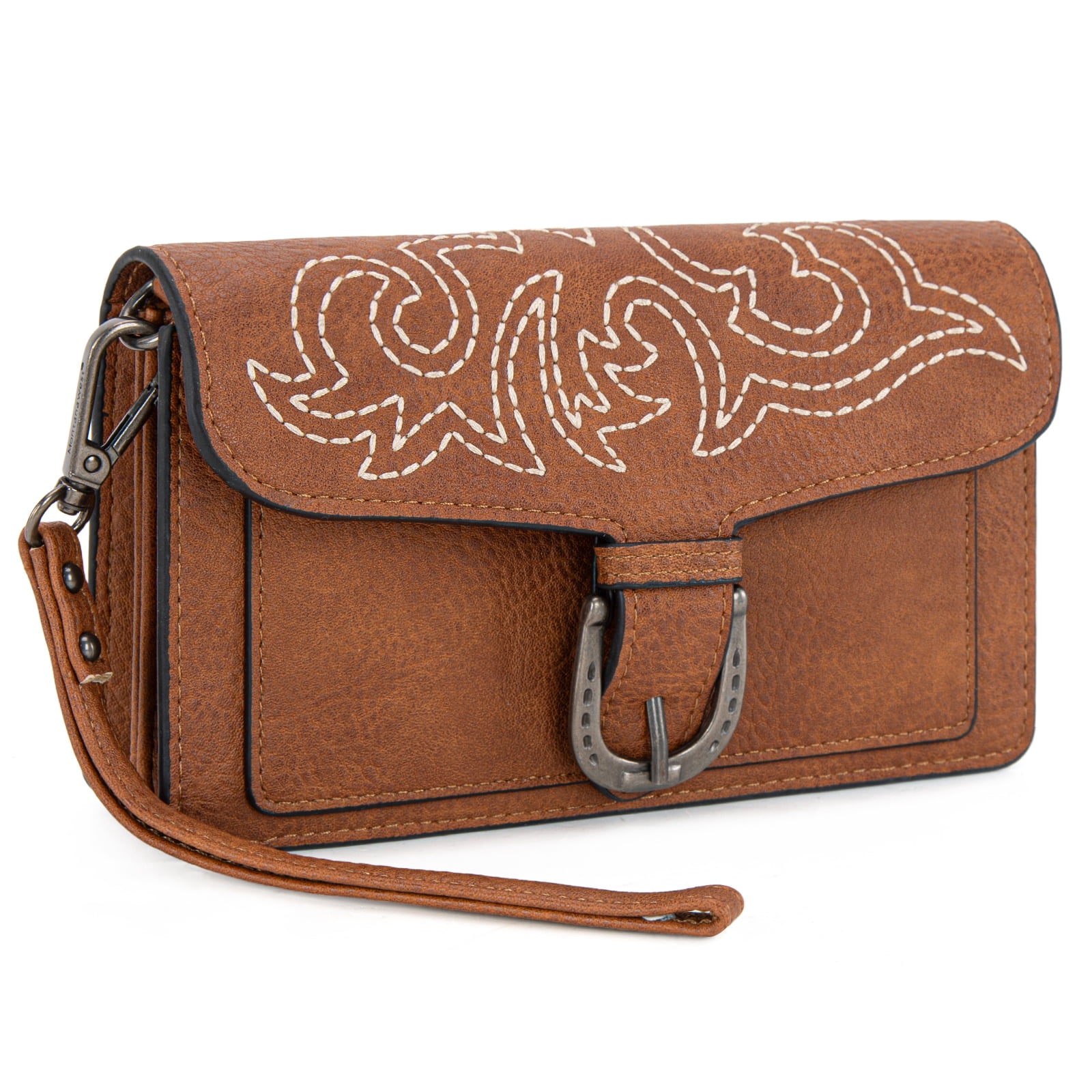 Montana West Women's Small Crossbody Purse Stylish Western Designer Clutch with Chain Strap Versatile Handbag, Stitch-Brown