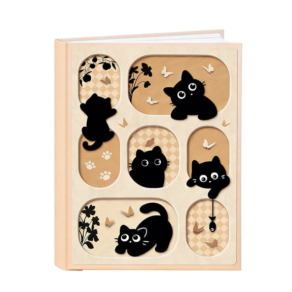 Bcylexb Hardcover Notebook, Hollow Cut Cartoon Cat Lined Journal Floral Window for Classroom Office Students Adults Writing Stationery