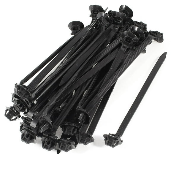 7mm Width Adjustable Black Nylon Car Oval Push Mounting Cable Tie 40 Pcs