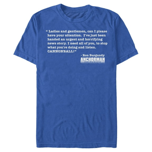 Men's Anchorman Urgent Cannonball Graphic Tee Royal Blue X Large