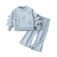 thumbnail image 4 of BLVB Toddler Baby Girls 2 Pieces Outfits Lounge Set Knit Ruffle Long Sleeve Sweaters Long Pants Kids Cozy Sweater Sets 1-8 Years(Sky Blue,1-2 Years), 4 of 5