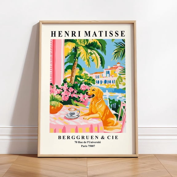 Golden Retriever Matisse Print: Pink Kitchen Wall Art, Coffee Poster UNFRAMED PAPER POSTER, Home Decor, Vintage Gift, Living Room Dercor