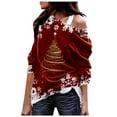 thumbnail image 1 of Christmas Tree Print Off The Shoulder Sweatershirt For Womens Causal Blouse Long Sleeve Loose Slouchy Pullover Plus Size Tops, 1 of 3