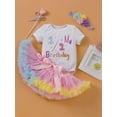 thumbnail image 5 of Bagilaanoe 3Pcs Newborn Baby Girls Birthday Outfits Letters Print Short Sleeve Romper Tops + Mesh Tutu Skirt + Headband 3M 6M 12M 18M 24M Infant Casual Skirt Set, 5 of 9
