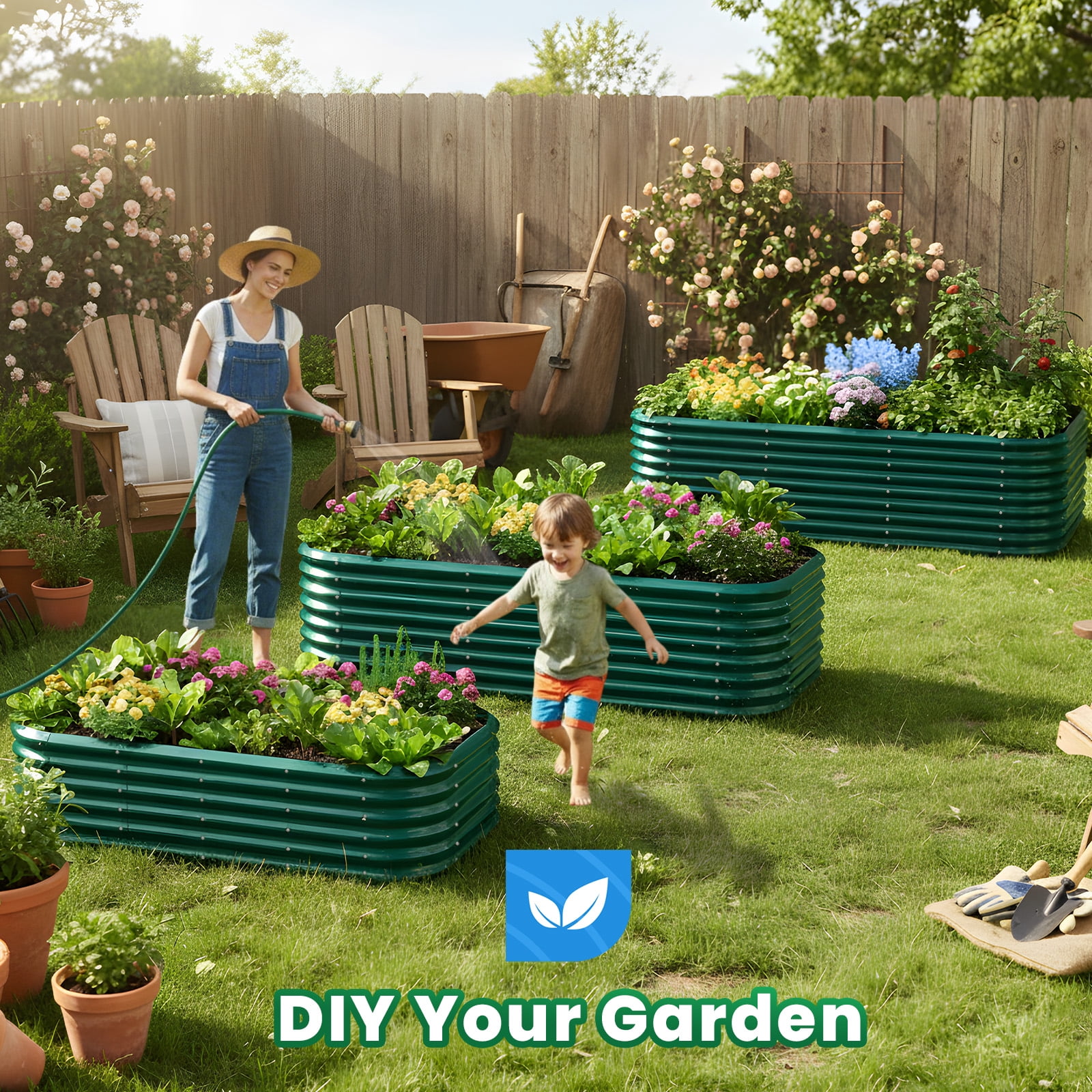 Quictent Galvanized Tall Raised Garden Bed Kit, 6x3x1.5 ft Oval Large Planting Box Rubber Strip Edging, for Vegetables Outdoor Double Strengthened by Vertical Bar and Crossbar with Liner (Dark Green)