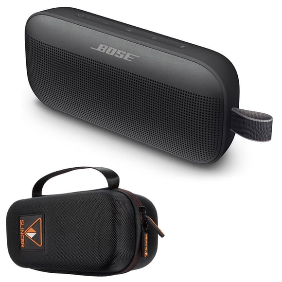 Altavoz Bluetooth Bose SoundLink Flex, portátil con micrófono, resistente al agua para viajes, exteriores y piscina, con estuche rígido Slinger y conector USB (Negro)