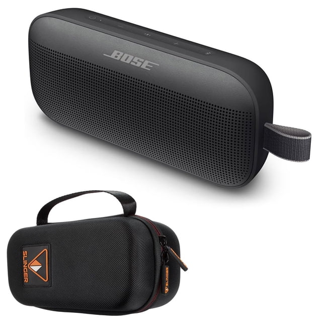 Altavoz Bluetooth Bose SoundLink Flex, portátil con micrófono, resistente al agua para viajes, exteriores y piscina, con estuche rígido Slinger y conector USB (Negro)