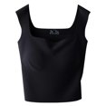 thumbnail image 2 of Ribbed Square-Neck Cropped Tank Top With Bra Pads Women Casual Fashion Sleeveless Stylish Outwear Vest, 2 of 2