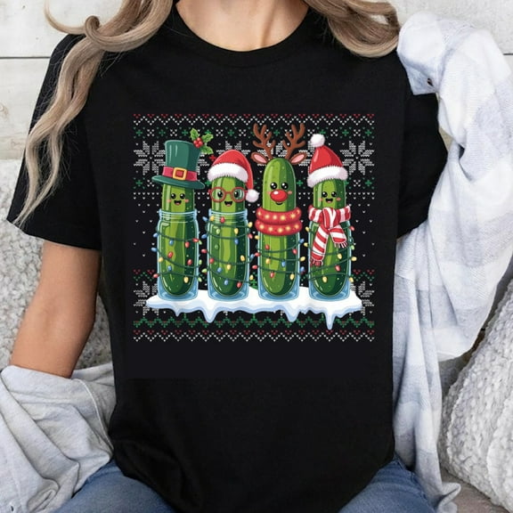 100% Cotton Christmas Cactus Ugly Sweater Style Funny Holiday T-Shirt with Festive Cacti Design for Women and Men Winter Xmas Gift Top