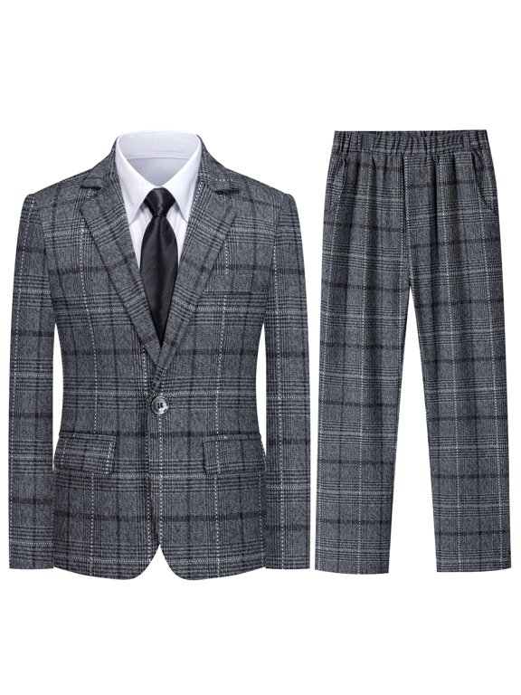 3 Piece Boys Suits for Party Slim Fit Formal Plaid Striped Suit Kids Wedding Outfit Communion Dress Clothes Gray 2T