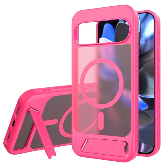 ELEHOLD For Google Pixel 10 Pro / 10 / 9 / 9 Pro Magnetic Case, Invisible Kickstand Charge While Standing Shockproof Translucent Matte Soft Silicone Bumper Phone Case ,Rose