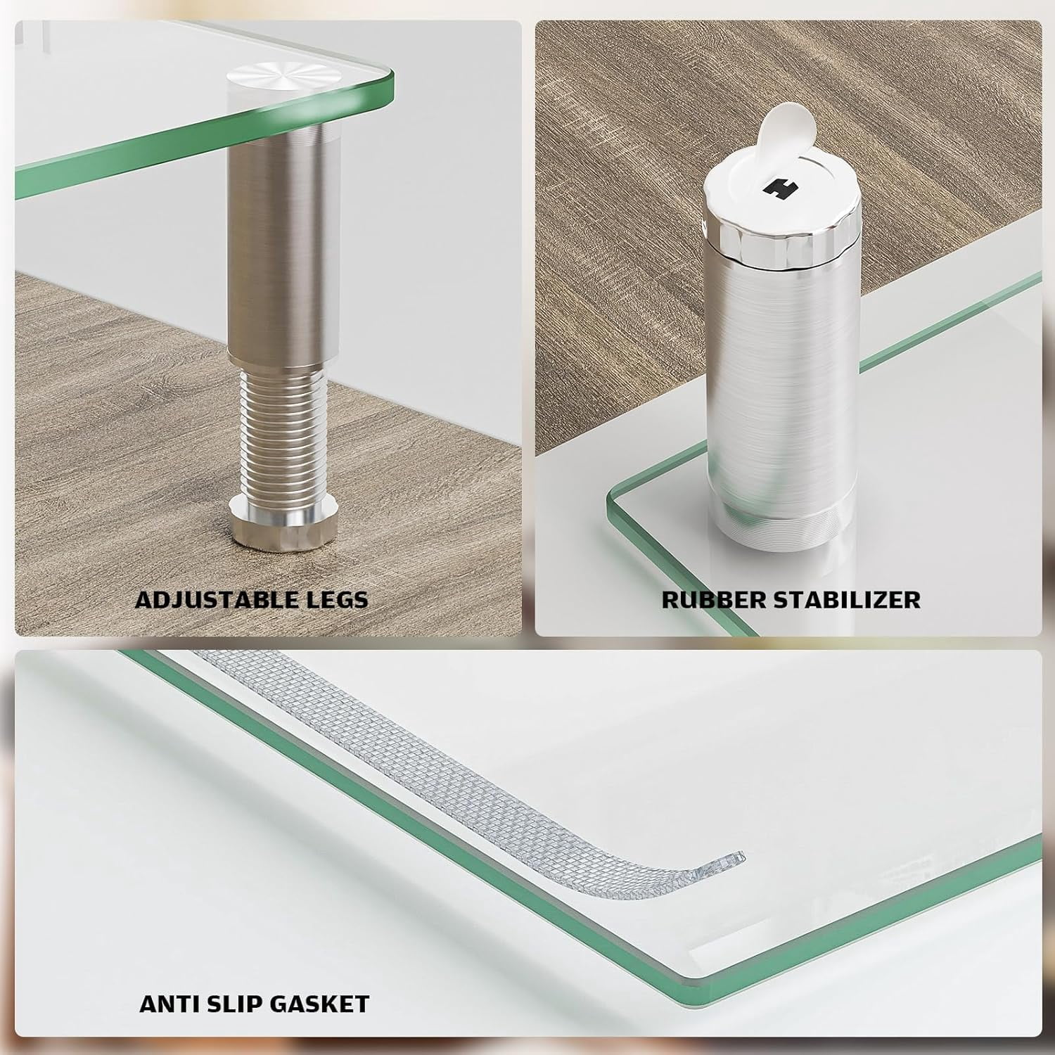 Adjustable Length and Angle Dual Monitor Riser Desktop Organizer for Computer and Laptop in Clear