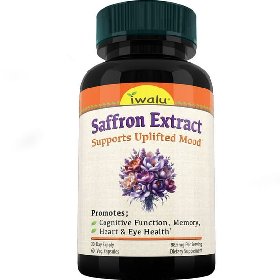 iwalu Saffron Extract Capsules | Supports Cognitive Function, Energy, Memory, Heart & Eye Health | 60 Vegan Capsules | NSF Certified, USA Made