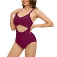 thumbnail image 5 of Womens Swimsuits Pimelu Bathing Suit for Women One Piece Swimsuit High Waist Swimsuit Women 2024 Summer Cut out Spaghetti Strap Monokini Bathing Suit Ladies Girls Solid Ruched Slim Swimsuits, 5 of 6