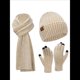 thumbnail image 2 of Conjunto de 3 Piezas de Gorro, Bufanda y Guantes de Punto Universales de Invierno para Adultos, Mujeres y Hombres. Beige Talla Única, 2 of 7