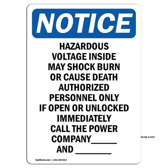 SignMission OS-NS-A-710-V-13327 7 x 10 in. OSHA Notice Sign - Hazardous Voltage Inside May Shock