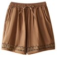 thumbnail image 5 of Shorts for Women Summer Cotton Linen Elastic Waist Lace Hollow out Hem Wide Leg Vintage Boho Casual Shorts with Pockets, 5 of 5