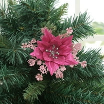 Nvzi 12 PCS Glitter Artificial Christmas Flowers, with Clips New Year Wedding Party Ornaments Pink
