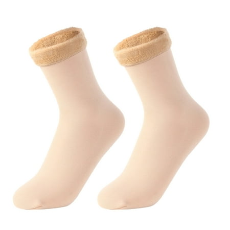 

SHUWND 1pair Winter Warm Snow Socks Plus Velvet Breathable Floor Stockings (Beige)