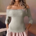 thumbnail image 2 of DHFJKG Off Shoulder Sweaters For Women Sexy Slim Fit Knit Long Sleeve Pullover Fashion Solid Color Spring Fall Trendy Tops, 2 of 5