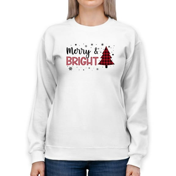 Merry Christmas Tree And Bright Sweatshirt Women -Smartprints Designs, Female Large