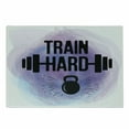 thumbnail image 1 of Fitness Cutting Board, Watercolors Style Train Hard Life Message Kettlebell and Barbell, Decorative Tempered Glass Cutting and Serving Board, Small Size, Lavender Pale Blue Black, by Ambesonne, 1 of 1