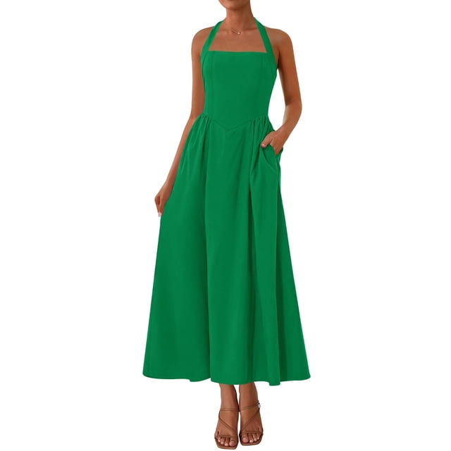 Vestido largo KIRUNDO para mujer, sin mangas, sin mangas, color verde