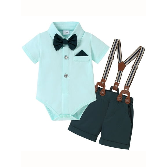 CARETOO Baby Boy Clothes Suit Dress Shirt Shorts Suspender Pants Hat Formal Cotton Fabric 3pcs Set