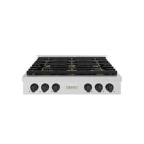 ZLINE 36 in. Autograph Edition Paramount Gas Rangetop with 6 Burners and Porcelain Cooktop in DuraSnow Stainless Steel with Matte Black Accents (SRTSZ-36-MB)