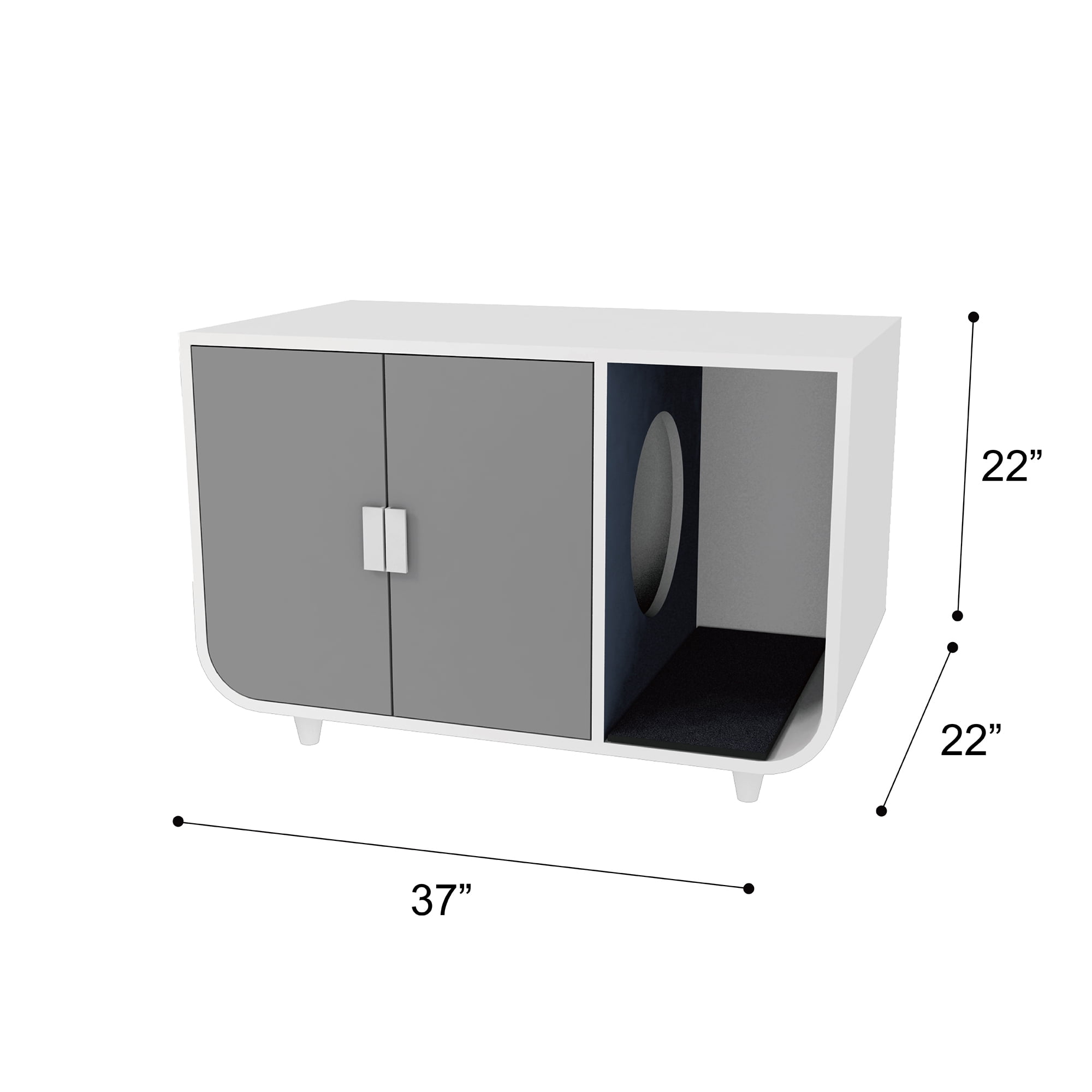 Teamson Pets Large Dyad Wooden Cat Litter Box Enclosure and Cabinet/Side Table, Alpine White/Gray