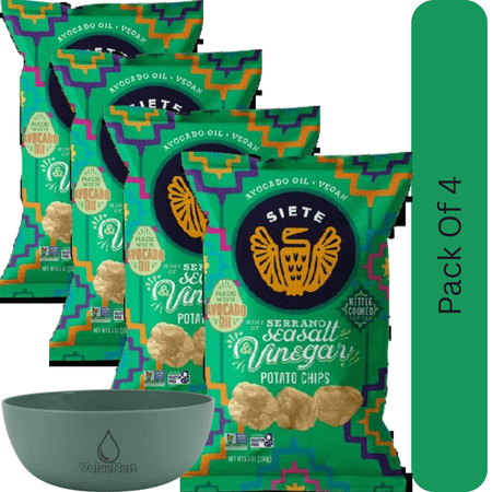 Siete Serrano Sea Salt & Vinegar Kettle Cooked Potato Chips 5.5 oz With Olive Green Bowl By ValueNest