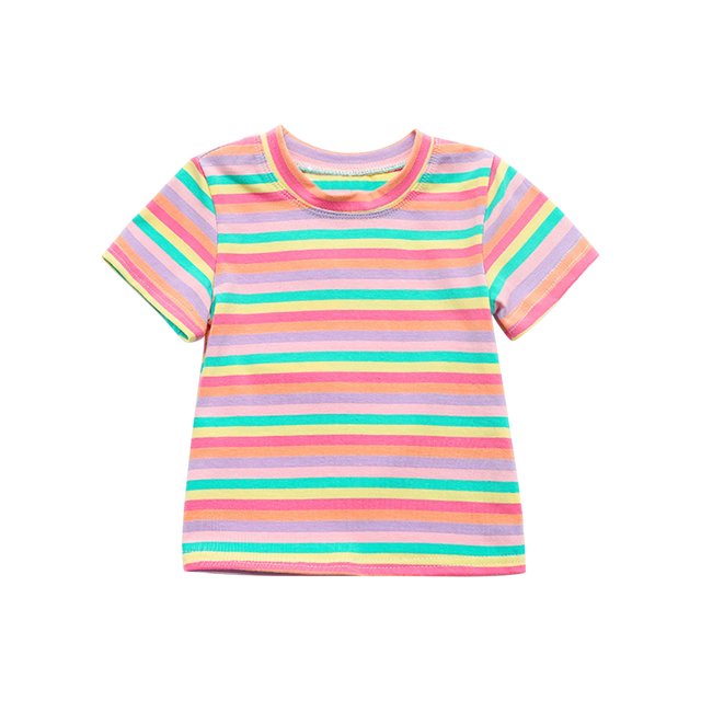 Posijego T-Shirts à Manches Courtes Rayés pour Petites Filles Col Rond Coloré T-Shirt Décontracté Tee-Shirt en Coton pour Filles