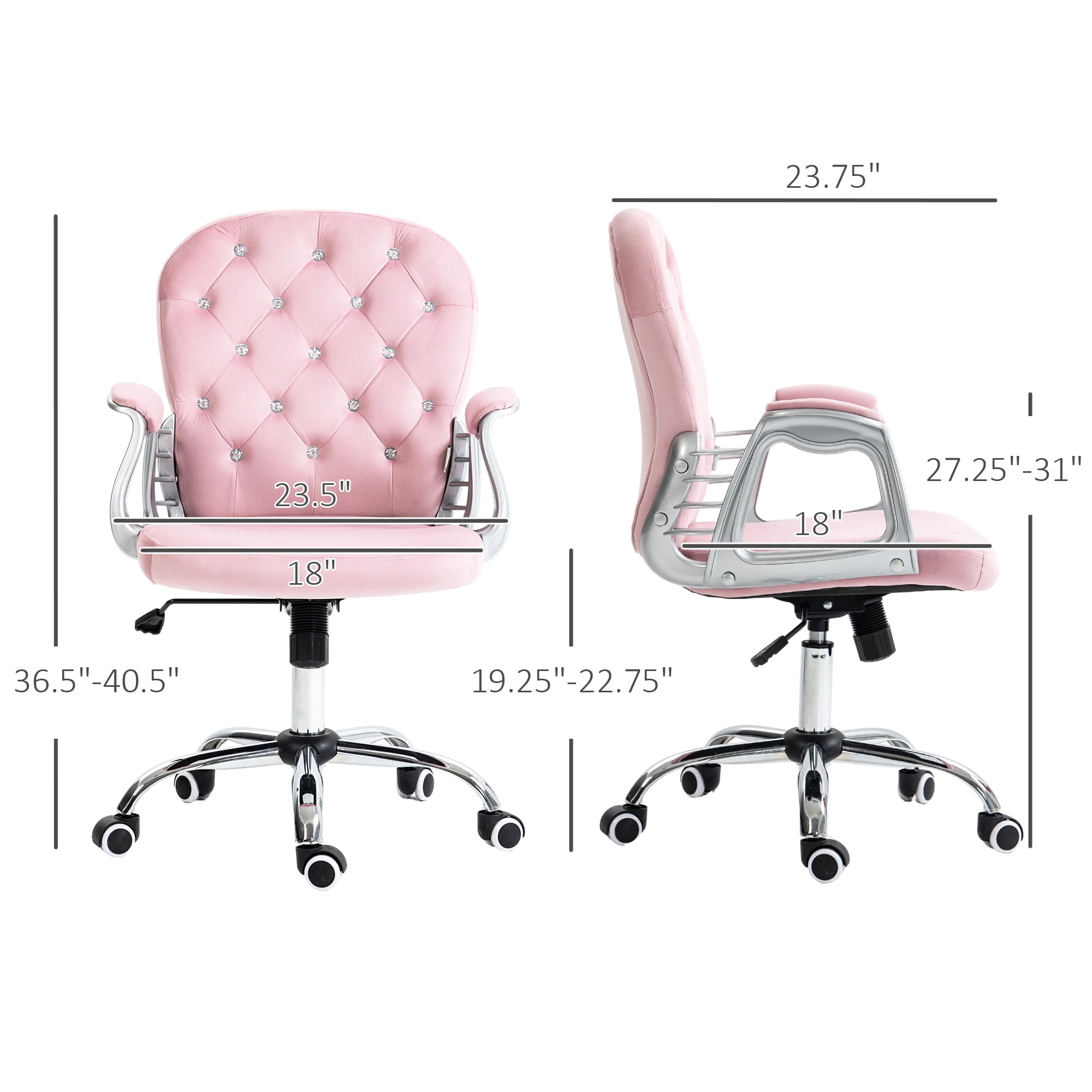 Vinsetto Velvet Office Chair, Button Tufted Desk Chair with Armrests, Pink