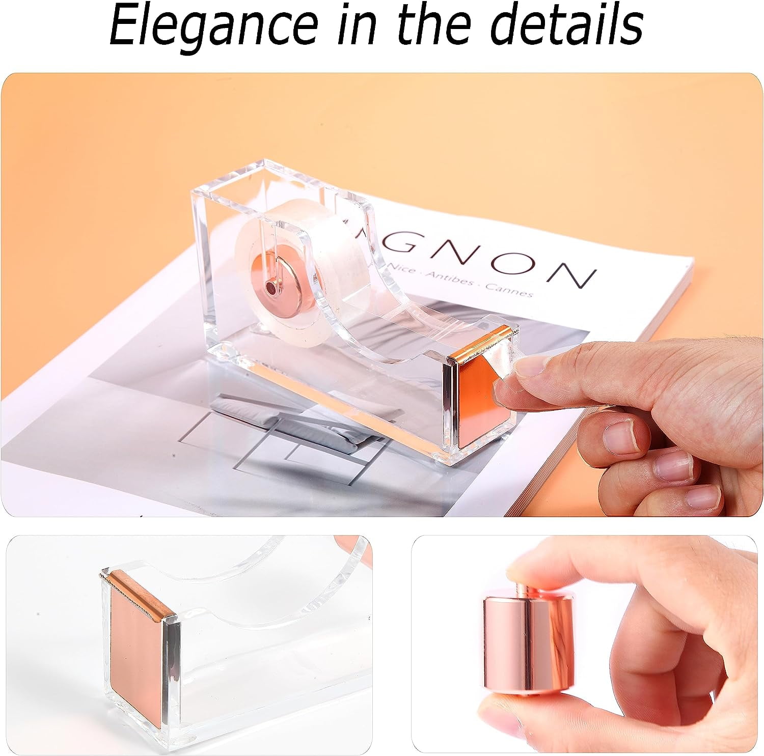 Rose Gold Desk Accessories, Acrylic Stapler Set Staple Remover, Tape Holder, Pen Holder, 2 Ballpoint Pen, Scissor, Binder Clips, Paper Clips and 1000Pcs Staples
