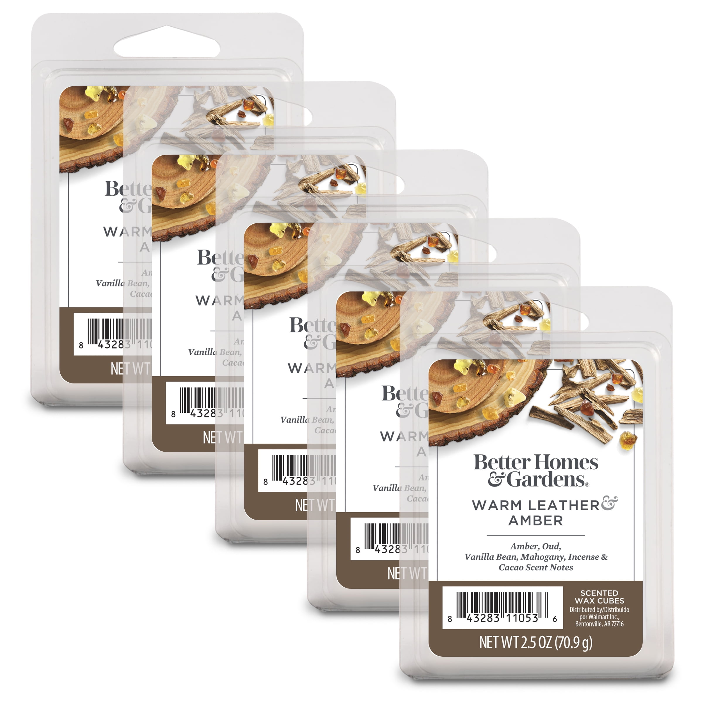 Warm Leathered Amber Scented Wax Melts, Better Homes & Gardens, 2.5 Oz (5-Pack)