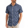thumbnail image 2 of Men's Summer Lapel Button Striped Shirt Casual Short Sleeve Tops Lightweight Breathable Comfortable Fashion Daily Office Beach Vacation Outfits | JASKFLY,Blue L, 2 of 6